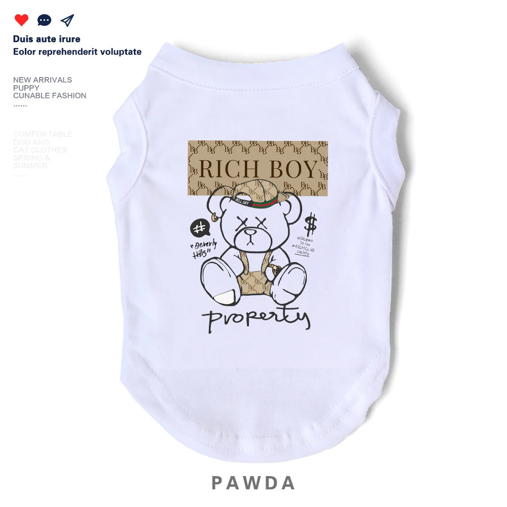 Dog Rich Boy Puppy Singlet Clothes Cotton Small Medium Chihuahua Frenchie Yorkshire Spring Summer Casual Streetwear Costume