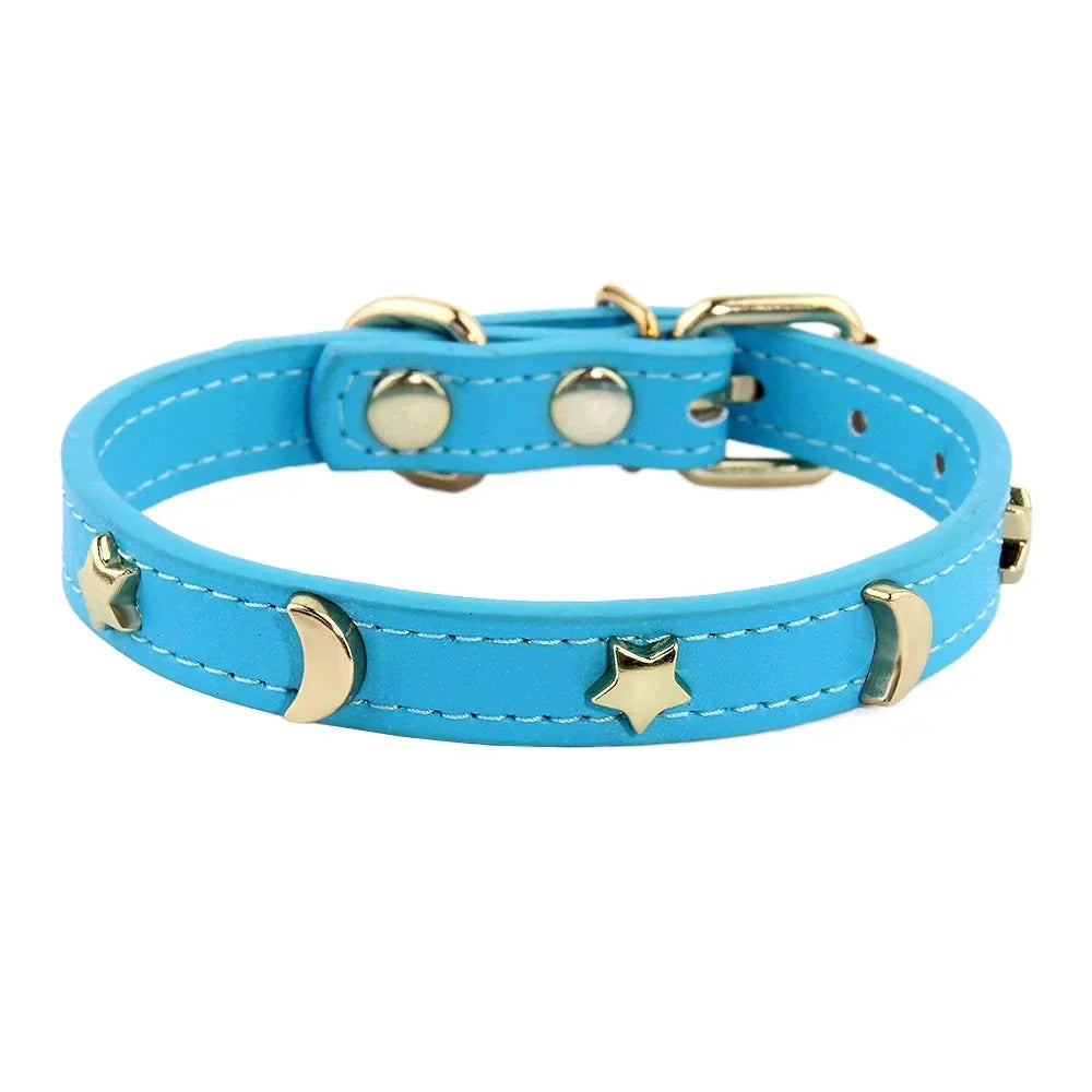 Cute Cat Collar Soft Leather Pet Collars For Small Dog Kitten Puppy Necklace Cat Accessories  Star Moon Rivets Decoration XS-M