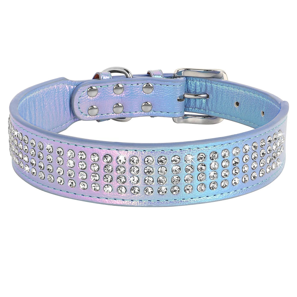 Bling Rhinestone Dog Collar Wide Leather Dogs Collars Glitter Diamond Pet Necklace Durable For Medium Large Dogs French Bulldog