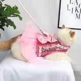 Bowknot Cat Dog Harness Leash Set Lace Crystal Puppy Vest 150cm Lead Nylon Breathable Kitten Harness Dress For Cats Small Dogs