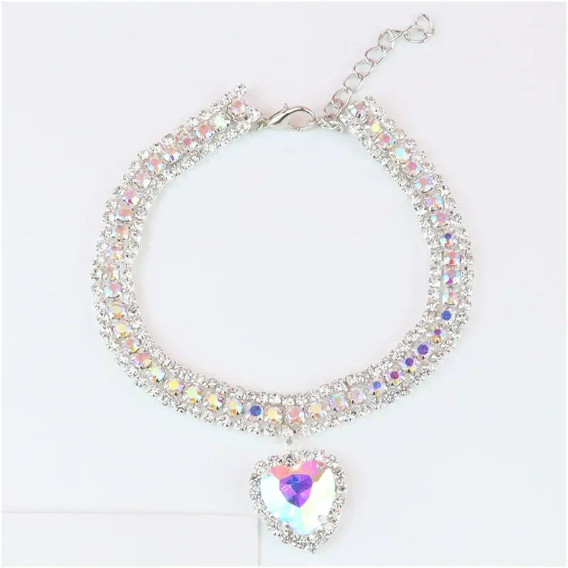 Jewelry Rhinestone Dog Collar Cat Heart Crystal Diamond Necklace Pet Bling Princess Collar Puppy Supplies Luxury Pet Accessories