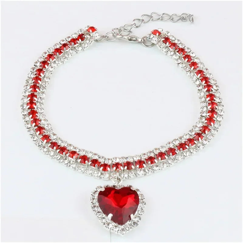 Jewelry Rhinestone Dog Collar Cat Heart Crystal Diamond Necklace Pet Bling Princess Collar Puppy Supplies Luxury Pet Accessories