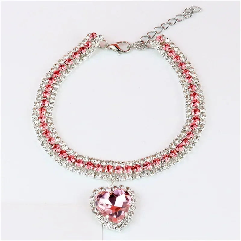 Jewelry Rhinestone Dog Collar Cat Heart Crystal Diamond Necklace Pet Bling Princess Collar Puppy Supplies Luxury Pet Accessories