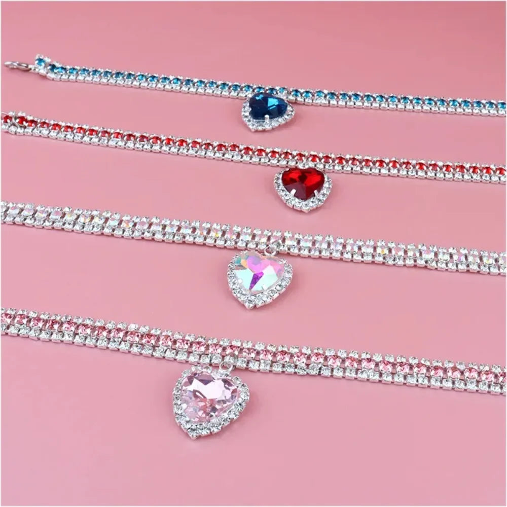 Jewelry Rhinestone Dog Collar Cat Heart Crystal Diamond Necklace Pet Bling Princess Collar Puppy Supplies Luxury Pet Accessories