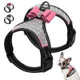 Bling Rhinestone Dog Harness Reflective Small Dog Harness With Cute Bowknot Mesh Nylon Puppy Cat Vest Adjustable For Dogs Pug