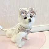 Princess Dog Clothes Tweed Harness With Leash Puppy Classic Clothes  Chest Strap Vest With Bowknot For Small Dog