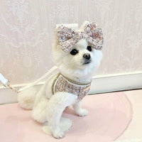 Princess Dog Clothes Tweed Harness With Leash Puppy Classic Clothes  Chest Strap Vest With Bowknot For Small Dog