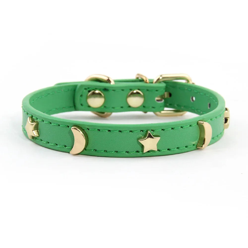 Cute Cat Collar Soft Leather Pet Collars For Small Dog Kitten Puppy Necklace Cat Accessories  Star Moon Rivets Decoration XS-M