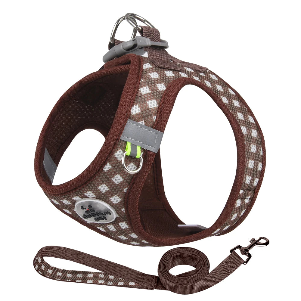 Kitten chest Strap Fresh plaid kitten leash anti-break Adjustable reflective pet chest strap Small dog kitten chest back