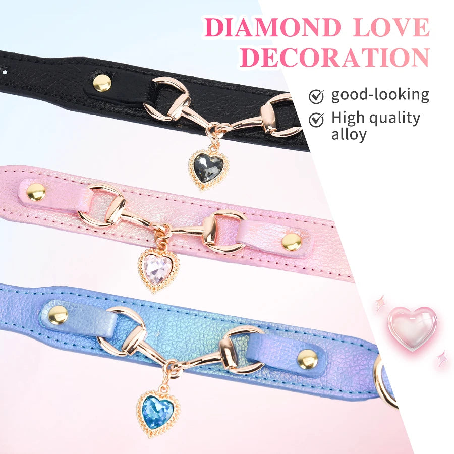 CP567--beautiful PU pet cat&dog collar decorated with sparkling love，adjustable and durable.