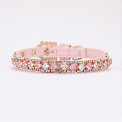 Dog Cat Pearl Collars with Crystal Rhinestone Pearl Cat Necklace Adjustable PU Leather Neck Strap for Small Dogs Cat Accessories